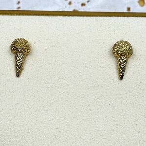 Vintage 60s 70s Tiny Gold Tone Ice Cream Cone Stud Post Earrings